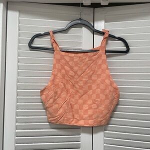 Reformation Peach Textured Crop Top – Sleeveless Square Neck Tank